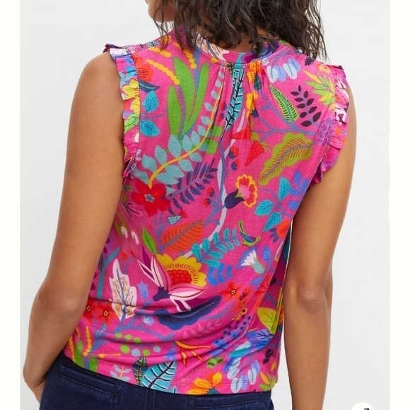 ANTHROPOLOGIE bl nk averio tropical print ruffled tank blouse - Picture 2 of 8